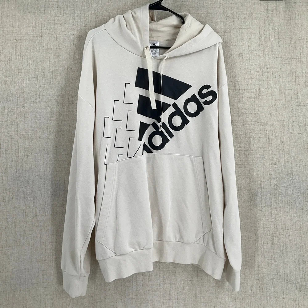 Adidas Mens XXL Cream Graphic‎ Logo Pullover Hoodie Off White Sportswear Comfy